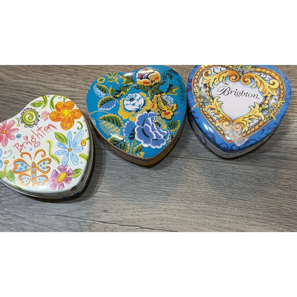Brighton Heart Jewelry metal Tins lot of 3 Floral Butterfly Gift trinket box